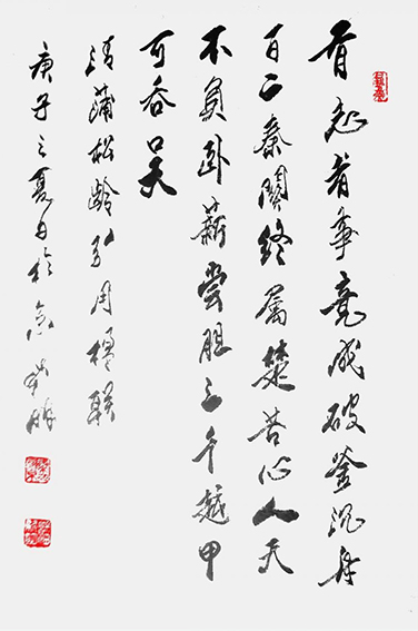 潘新明作品《有志者事竟成破釜沉舟百二秦关终属楚 苦心人天不负卧薪尝胆三千越甲可吞吴》